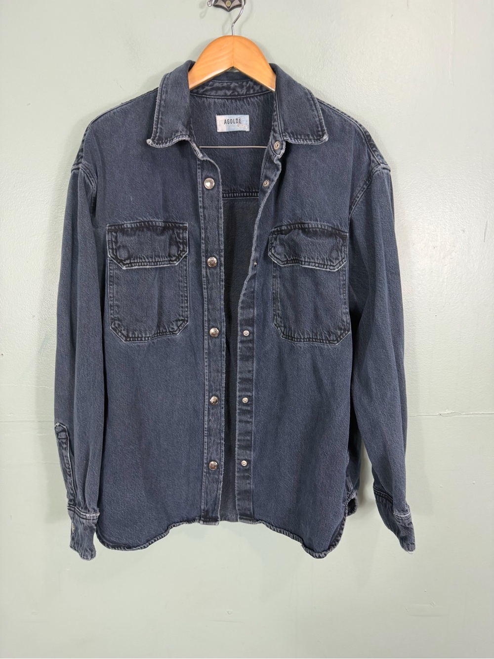 Agolde Camryn Denim Button Down Shirt Black Faded Small